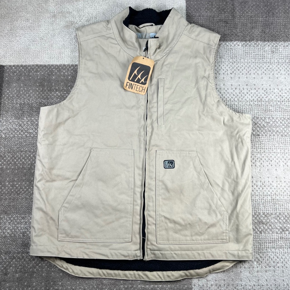 Fintech Men XXL Cornerstone Heavy Duty Vest Dune Tan Sherpa Lined‎ FMOVHD-264